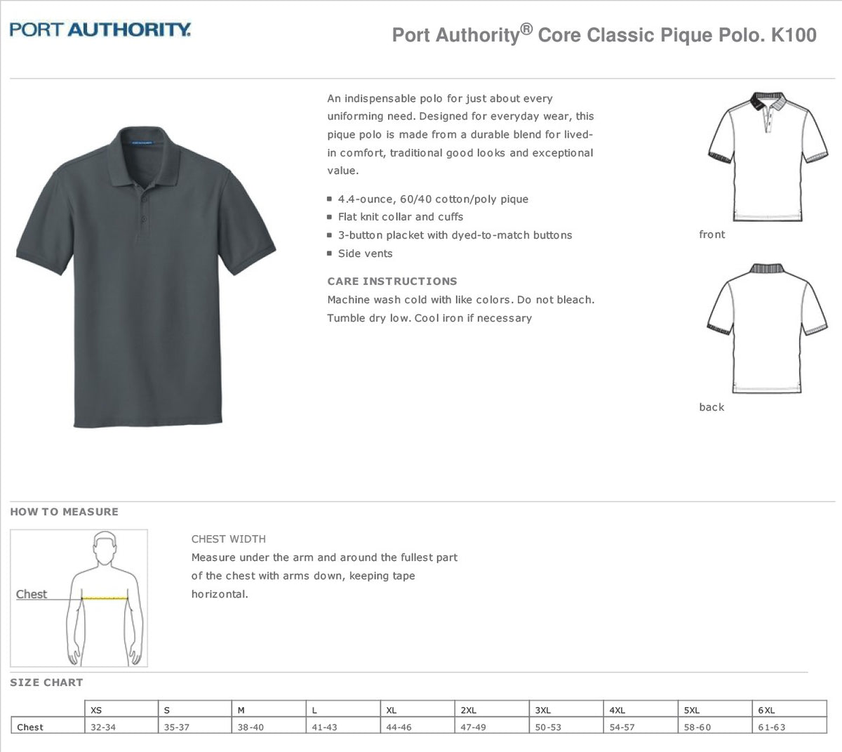 Brigham Academy ADULT SIZE Port Authority® Classic Pique Polo