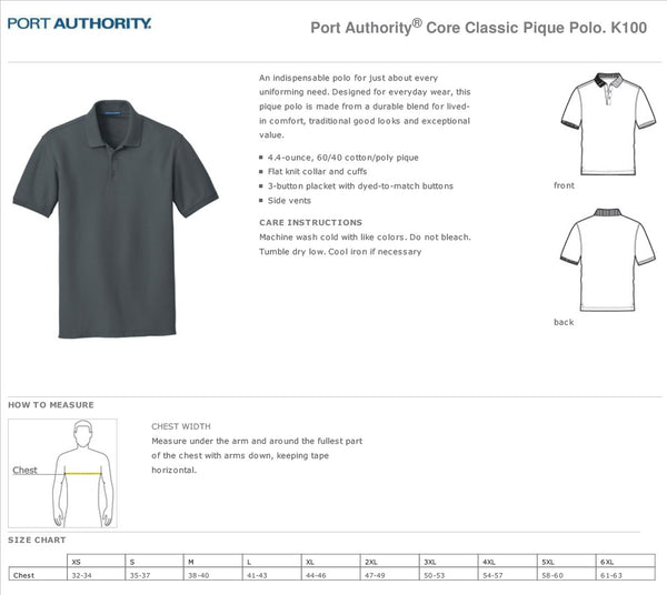 Brigham Academy ADULT SIZE Port Authority® Classic Pique Polo - Grey