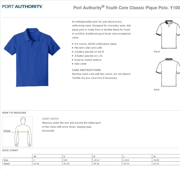 Bethune Academy Port Authority® Youth and Adult Core Classic Pique Polo - Burgundy